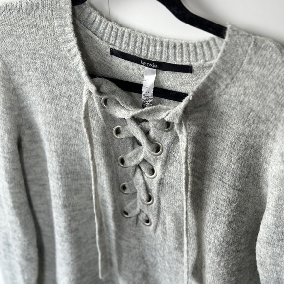 Kensie Gray Lace-Up Sweater - Picture 2 of 2